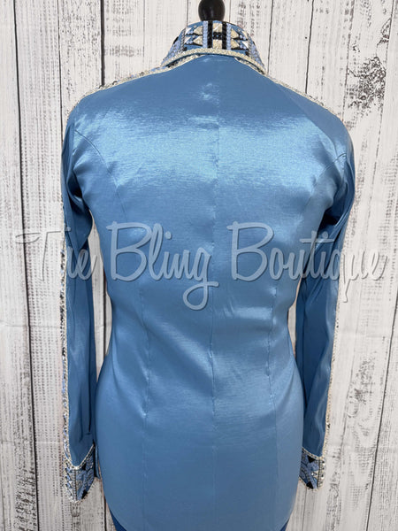 RE-ORDER Periwinkle, Slate Blue & Black Day Shirt Set  (Choose Your Size)