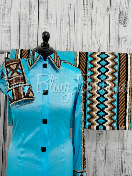 Aqua, Chocolate & Tan Day Shirt Set (L)