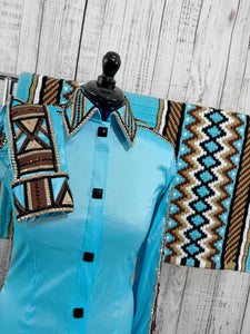 Aqua, Chocolate & Tan Day Shirt Set (L)