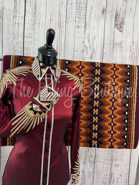 Burgundy, Tan, Black & White Day Shirt Set (XS/S)