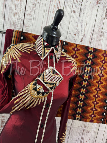 Burgundy, Tan, Black & White Day Shirt Set (XS/S)