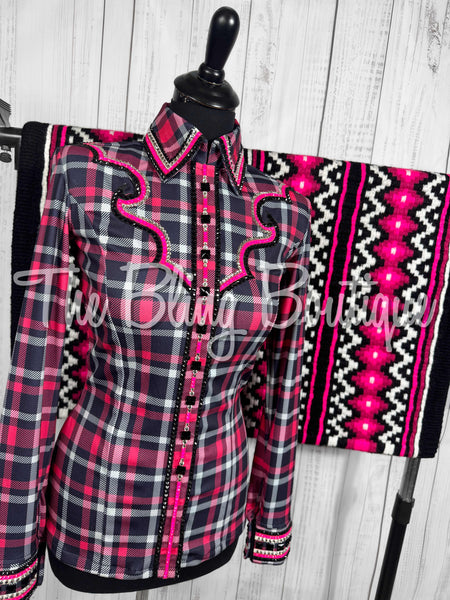 Black, Grey, Hot Pink & White Plaid Day Shirt Set (Small)