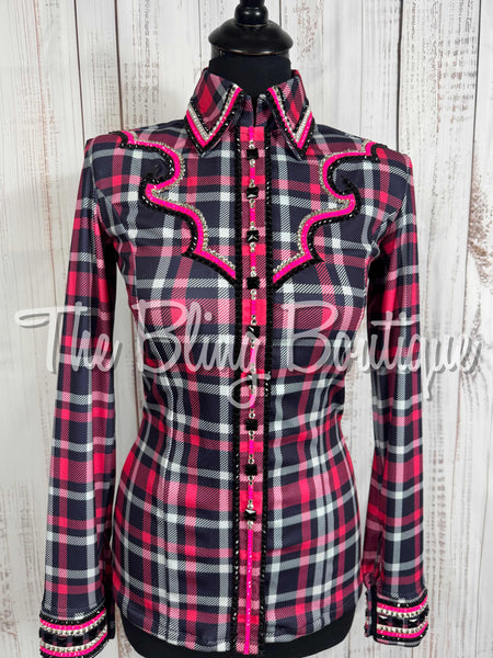 Black, Grey, Hot Pink & White Plaid Day Shirt Set (Small)