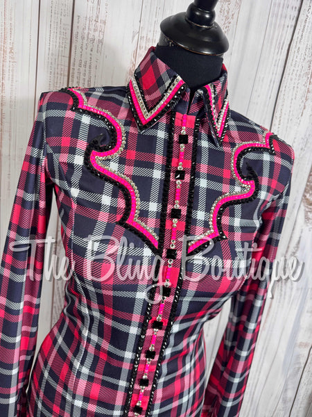 Black, Grey, Hot Pink & White Plaid Day Shirt Set (Small)