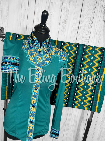 Teal, Turquoise & Yellow Plaid Day Shirt Set (Small)