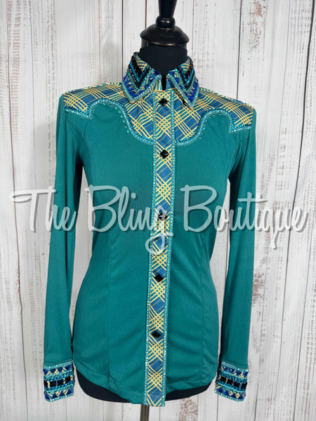 Teal, Turquoise & Yellow Plaid Day Shirt Set (Small)