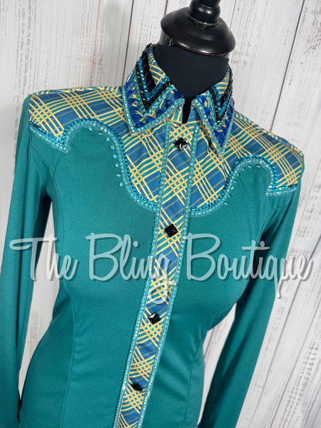 Teal, Turquoise & Yellow Plaid Day Shirt Set (Small)