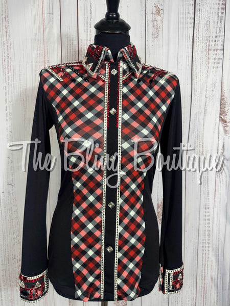 Black, Red, Grey & White Plaid Day Shirt Set (Small)