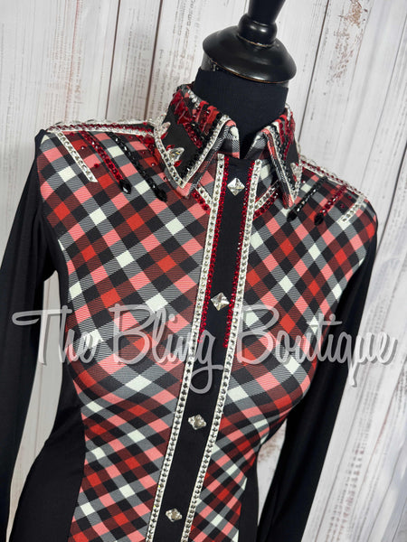 Black, Red, Grey & White Plaid Day Shirt Set (Small)