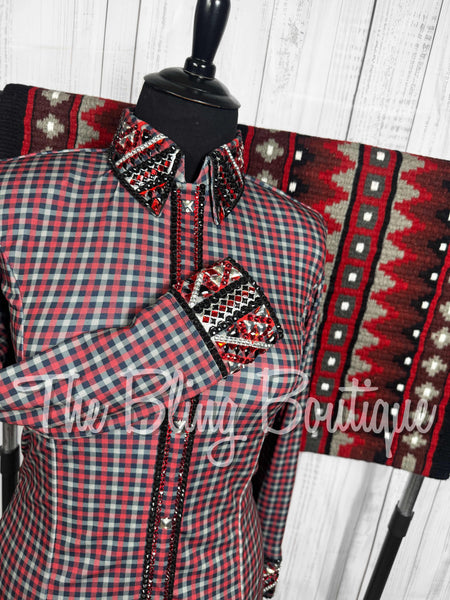 Burgundy, Black & Grey Plaid Day Shirt Set (Large)