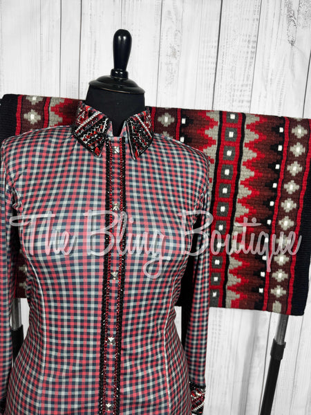 Burgundy, Black & Grey Plaid Day Shirt Set (Large)