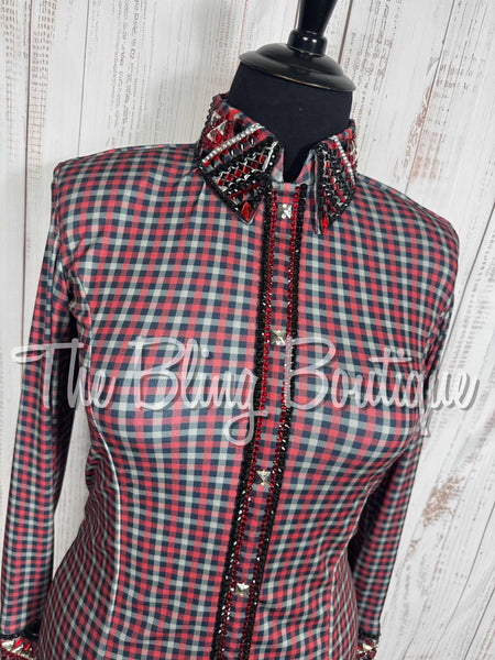 Burgundy, Black & Grey Plaid Day Shirt Set (Large)