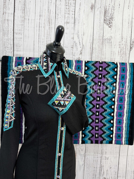 Black, Turquoise & Purple Day Shirt Set (Small)