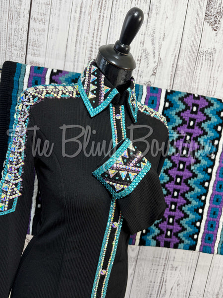 Black, Turquoise & Purple Day Shirt Set (Small)