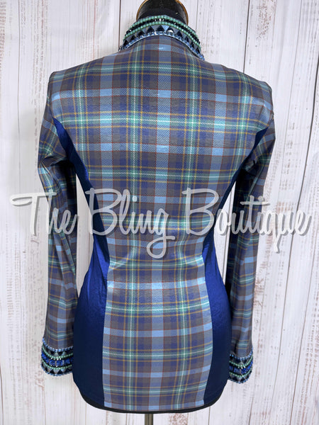 Navy Blue, Periwinkle Blue & Soft Green Plaid Day Shirt Set (Small)