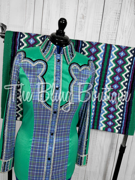 Kelly Green & Cornflower Blue Plaid Day Shirt Set (Large)