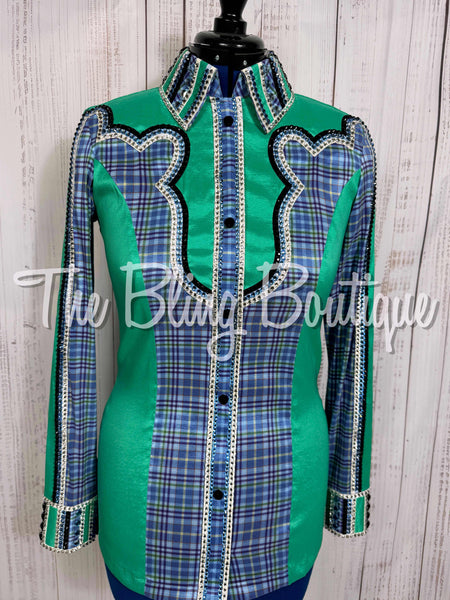 Kelly Green & Cornflower Blue Plaid Day Shirt Set (Large)