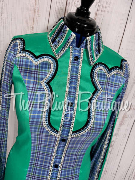 Kelly Green & Cornflower Blue Plaid Day Shirt Set (Large)