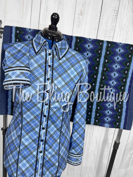 Navy Blue, Cornflower Blue & Hunter Green Plaid Day Shirt Set (Large)