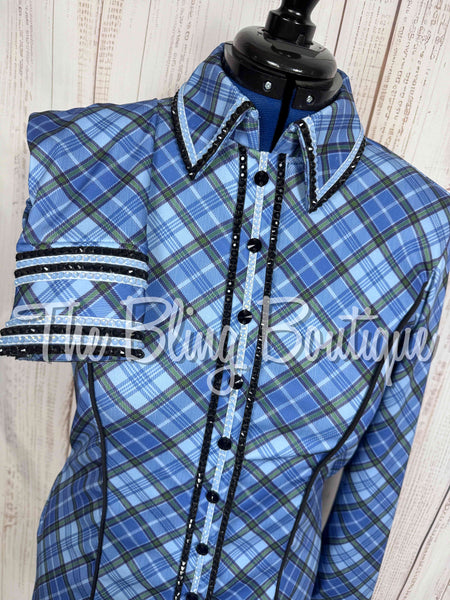 Navy Blue, Cornflower Blue & Hunter Green Plaid Day Shirt Set (Large)