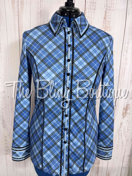 Navy Blue, Cornflower Blue & Hunter Green Plaid Day Shirt Set (Large)