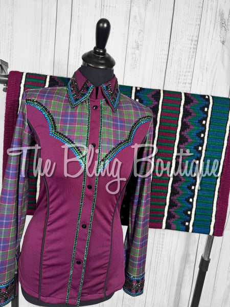 Raspberry, Kelly Green & Royal Blue Plaid Day Shirt Set (Small)
