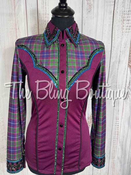 Raspberry, Kelly Green & Royal Blue Plaid Day Shirt Set (Small)