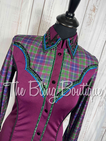 Raspberry, Kelly Green & Royal Blue Plaid Day Shirt Set (Small)