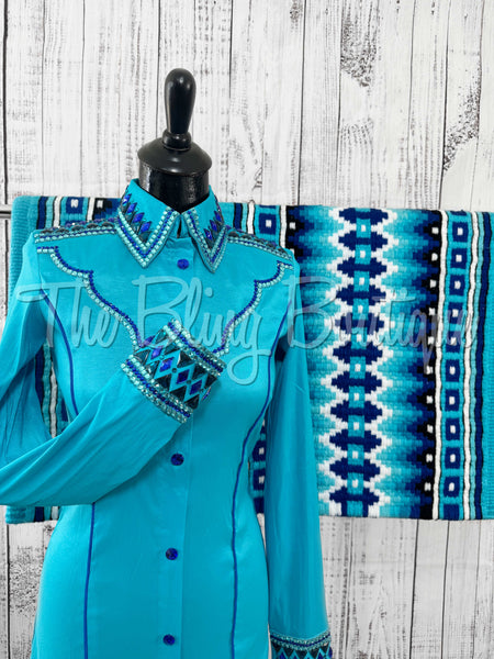 Turquoise & Royal Blue Day Shirt Set (Small)