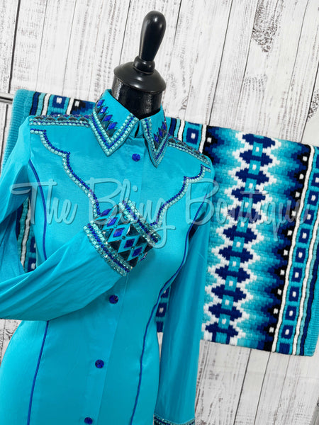 Turquoise & Royal Blue Day Shirt Set (Small)