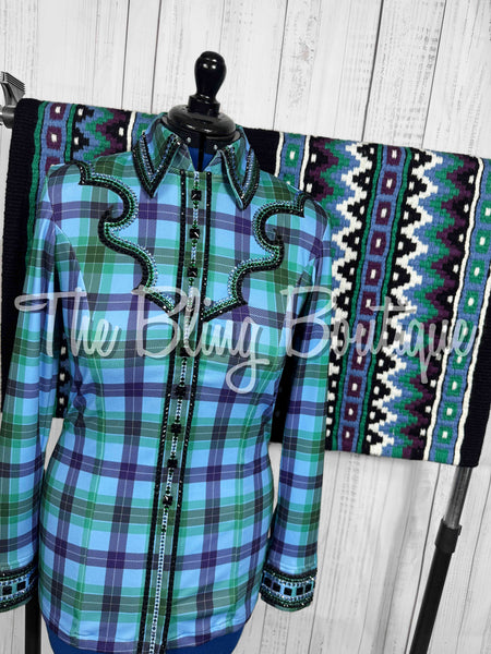 Periwinkle, Purple & Kelly Green Plaid Day Shirt Set (Medium)