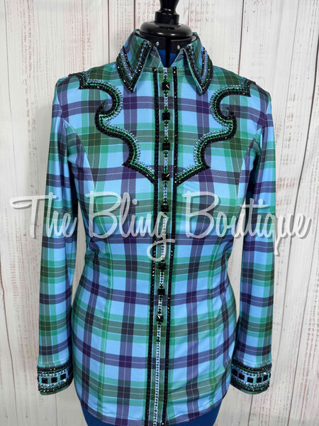 Periwinkle, Purple & Kelly Green Plaid Day Shirt Set (Medium)