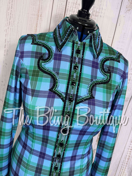 Periwinkle, Purple & Kelly Green Plaid Day Shirt Set (Medium)
