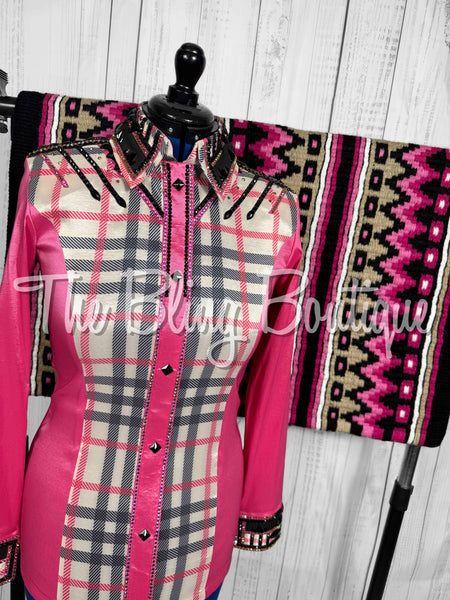 Pink, Black & Tan Plaid Day Shirt Set (Medium)