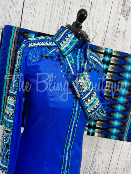 RE-ORDER Royal Blue & Turquoise Day Shirt Set (Choose Your Size)