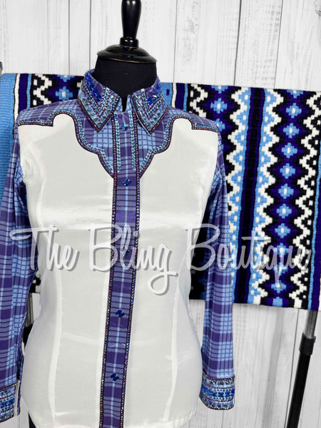 White, Periwinkle & Purple Plaid Day Shirt Set (XL)