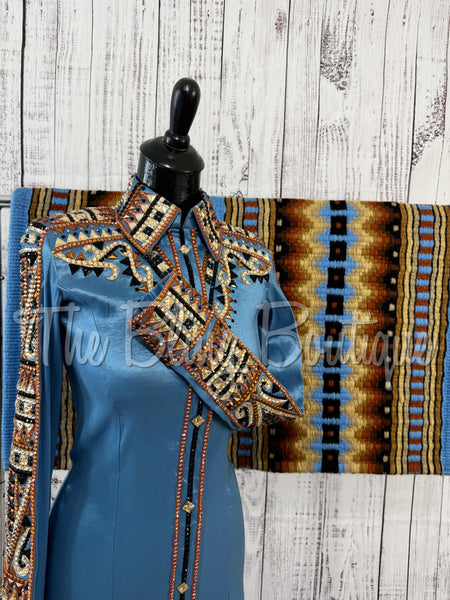 RE-ORDER Cornflower Blue, Rust, Tan & Black Day Shirt Set (Choose Your Size)