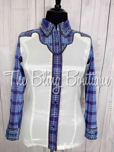 White, Periwinkle & Purple Plaid Day Shirt Set (XL)