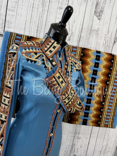RE-ORDER Cornflower Blue, Rust, Tan & Black Day Shirt Set (Choose Your Size)