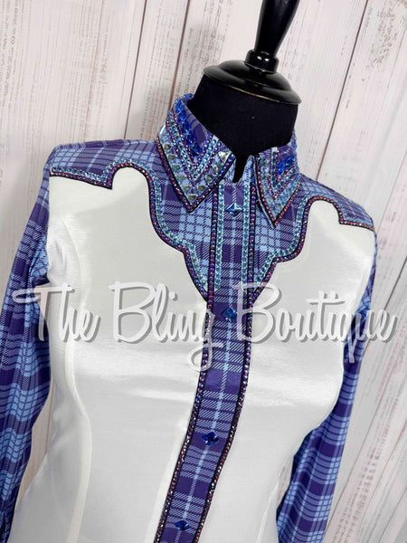 White, Periwinkle & Purple Plaid Day Shirt Set (XL)