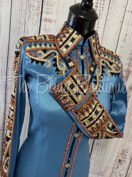 RE-ORDER Cornflower Blue, Rust, Tan & Black Day Shirt Set (Choose Your Size)