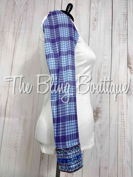White, Periwinkle & Purple Plaid Day Shirt Set (XL)