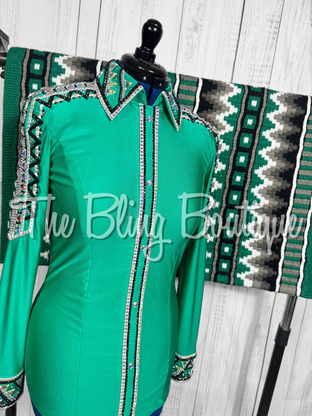 Kelly Green, Black, White & AB Day Shirt Set (Medium)