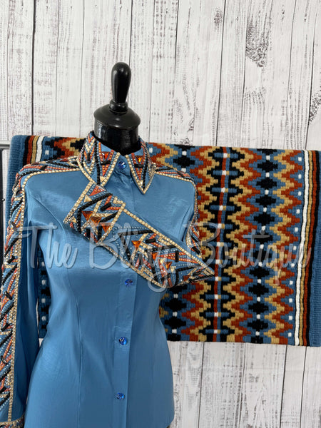 Cornflower Blue, Rust, Tan & Black Day Shirt Set (XS/S)