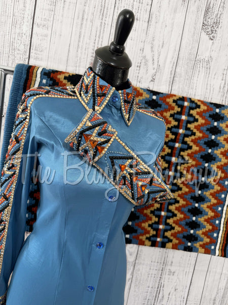 Cornflower Blue, Rust, Tan & Black Day Shirt Set (XS/S)