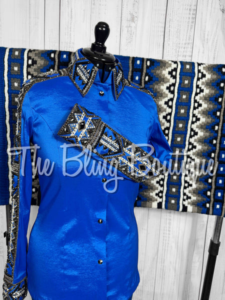 Royal Blue, Black, Gunmetal Grey & White Day Shirt Set (Large)