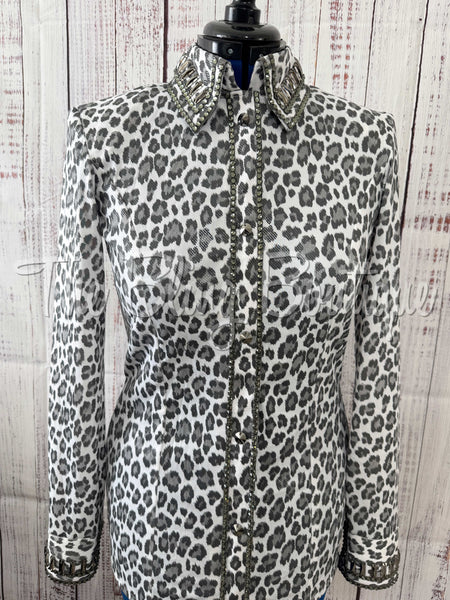 White & Charcoal Grey Leopard Print Day Shirt (XL)
