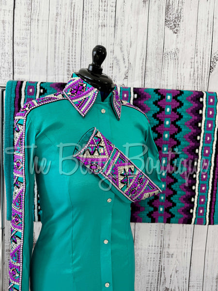 Bright Teal & Berry Day Shirt Set (Medium)
