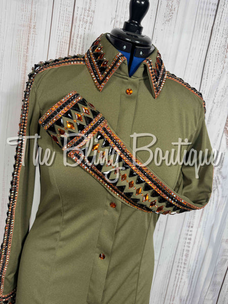 Olive Green, Black & Copper Day Shirt Set (Large)