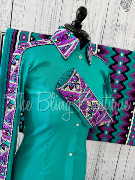 Bright Teal & Berry Day Shirt Set (Medium)